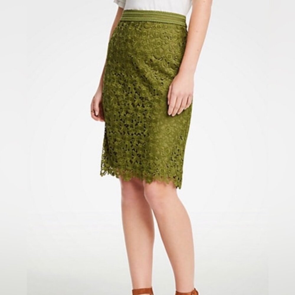 Ann Taylor Green Lace Pencil Skirt Size OP